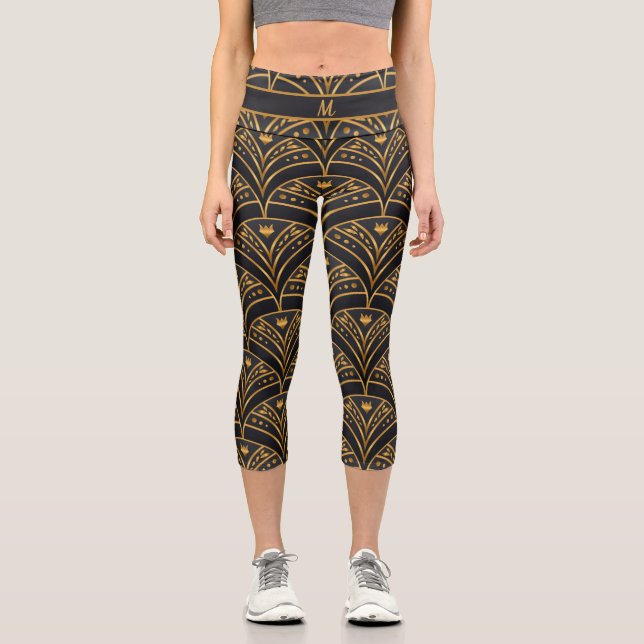 Elegante Black Gold Personalize Moderne Personaliz Capri Leggings (Vorderseite)