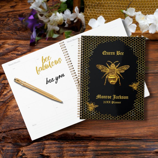 Elegante Black Gold Queen Bee Beehive Planer (Von Creator hochgeladen)