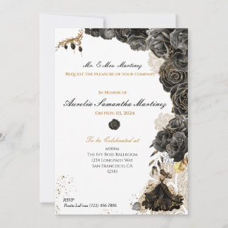 Elegante Black & Gold Quinceñera Einladung