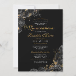 Elegante Black Gold Rose Einladung