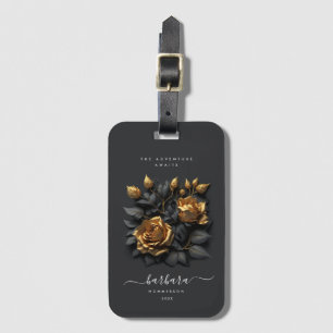 Elegante Black Gold Rose Gotische Hochzeitsreise Gepäckanhänger