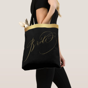 Elegante Black Gold Script Bride Wedding Tote Bag