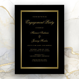 Elegante Black-Gold-Script-Engagement-Partei Einladung