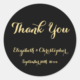 Elegante Black Gold Script Hochzeit Danke für Ihre Runder Aufkleber