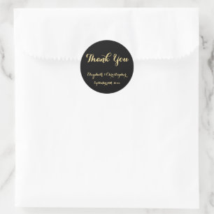 Elegante Black Gold Script Hochzeit Danke für Ihre Runder Aufkleber