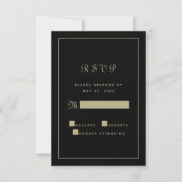 Elegante Black Gold Script Hochzeitsschick RSVP Karte