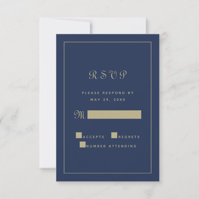 Elegante Black Gold Script Hochzeitsschick RSVP Karte (Vorderseite)
