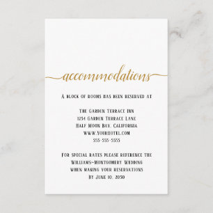 Elegante Black Gold Script Hochzeitsunterkünfte Begleitkarte