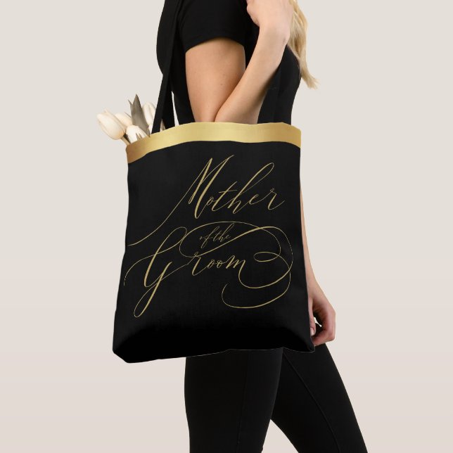 Elegante Black Gold Script Mutter des Grooms (Von Nahem)