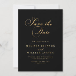 Elegante Black Gold Script Wedding Save The Date