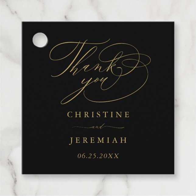 Elegante Black Gold Script Wedding Vielen Dank Geschenkanhänger (Vorderseite)