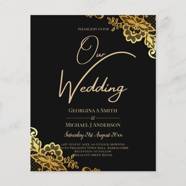 Elegante Black Gold Spitzen Moderne Hochzeit (Vorderseite)