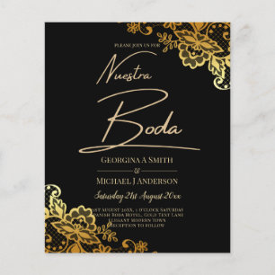 Elegante Black Gold Spitzen Moderne Hochzeit Flyer