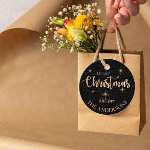 Elegante Black Gold Stars Name Frohe Weihnachten Geschenkanhänger