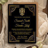 Elegante Black Gold Sugar Skull Einladung Hochzeit