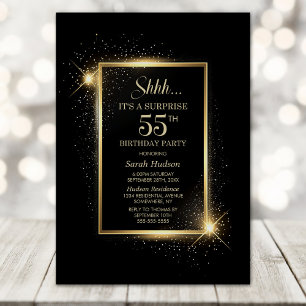 Elegante Black Gold Überraschung 55. Geburtstagspa Einladung