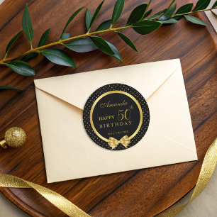 Elegante Black & Gold Überraschung Geburtstagspart Runder Aufkleber