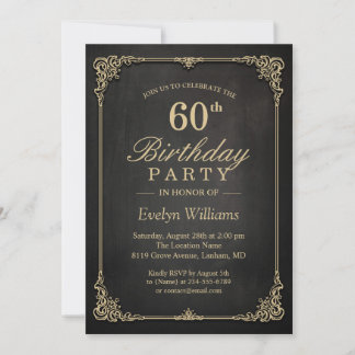 Elegante Black Gold Vintag Frame Geburtstagsparty Einladung