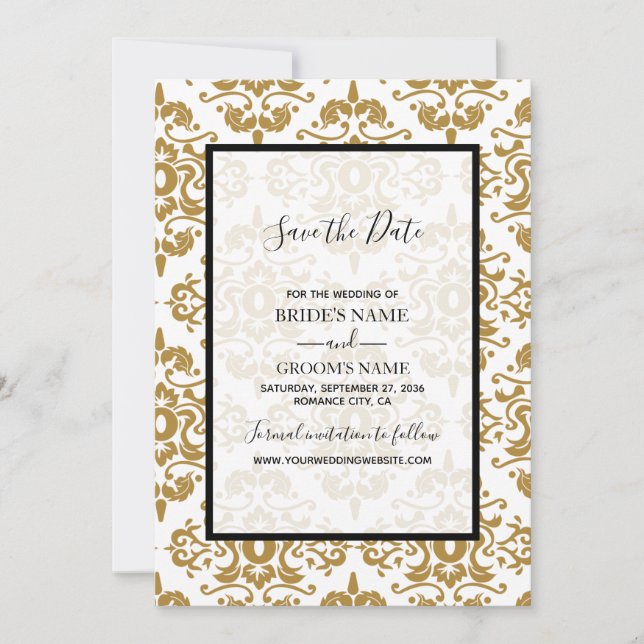 Elegante Black Gold Vintage Hochzeit Save the Date (Vorderseite)