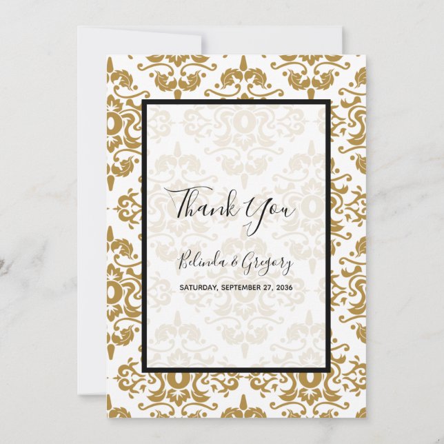 Elegante Black Gold Vintage Wedding Dankeschön Kar Dankeskarte (Rückseite)