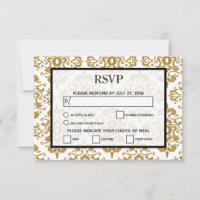 Elegante Black Gold Vintage Wedding RSVP Cards