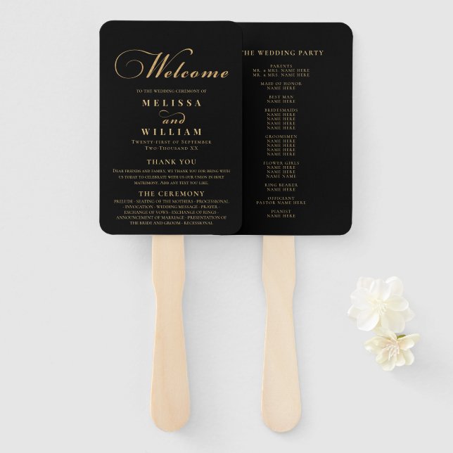 Elegante Black Gold Wedding Fächer (Vorne und Hinten)