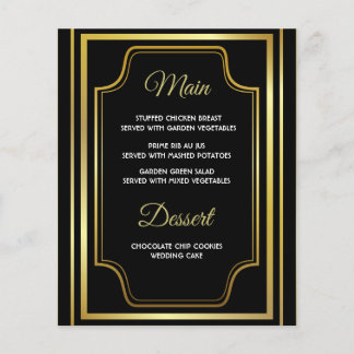 Elegante Black Gold Wedding Menu Cards