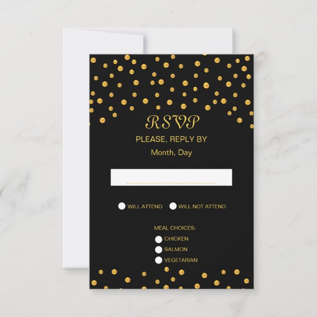 Elegante Black Gold Wedding RSVP Karte (Vorderseite)