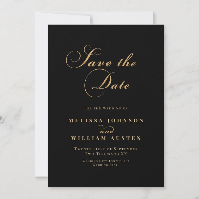 Elegante Black Gold Wedding Save The Date (Vorderseite)