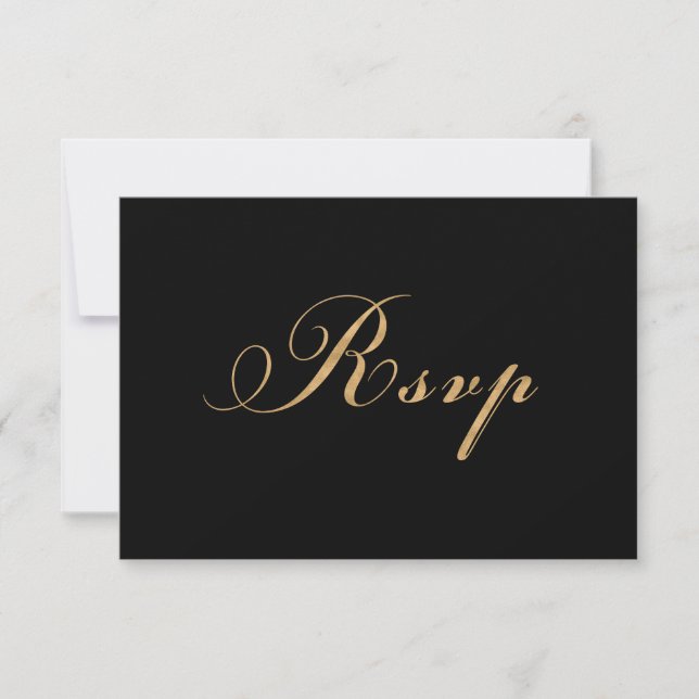 Elegante Black Gold Wedding Script RSVP Card Karte (Vorderseite)