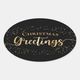 Elegante Black Gold Weihnachtsgrüße Ovaler Aufkleber