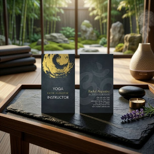 Elegante Black & Gold YOGA ZEN Symbol Pinselstrich Visitenkarte