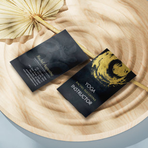 Elegante Black & Gold YOGA ZEN Symbol Pinselstrich Visitenkarte