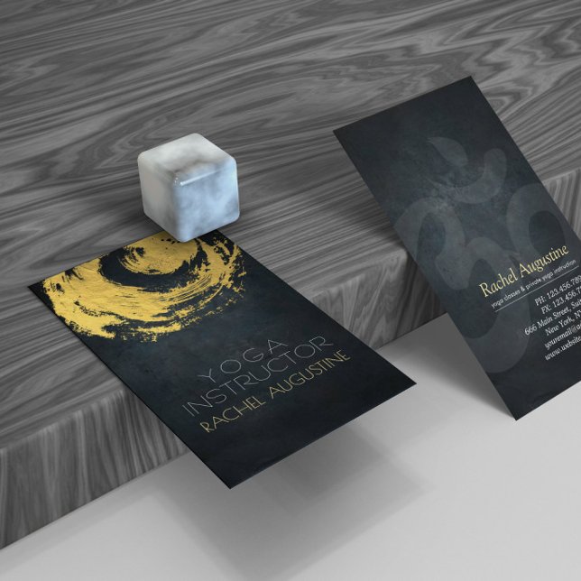 Elegante Black & Gold YOGA ZEN Symbol Pinselstrich Visitenkarte (Von Creator hochgeladen)