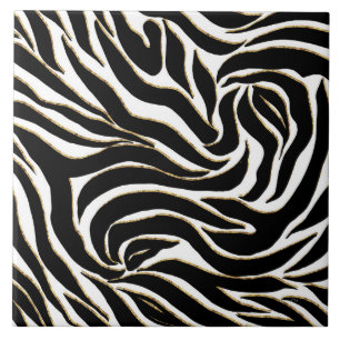 Elegante Black Gold Zebra White Animal Print Fliese