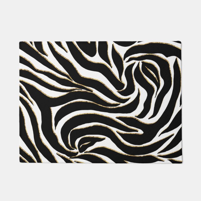 Elegante Black Gold Zebra White Animal Print Fußmatte (Vorderseite)