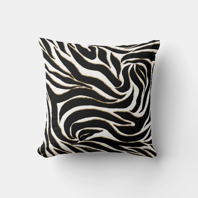 Elegante Black Gold Zebra White Animal Print Kissen (Vorderseite)
