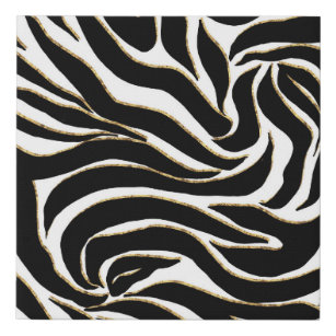 Elegante Black Gold Zebra White Animal Print Künstlicher Leinwanddruck