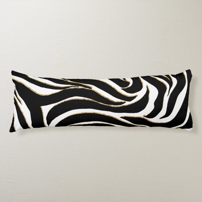 Elegante Black Gold Zebra White Animal Print Seitenschläferkissen (Vorderseite)