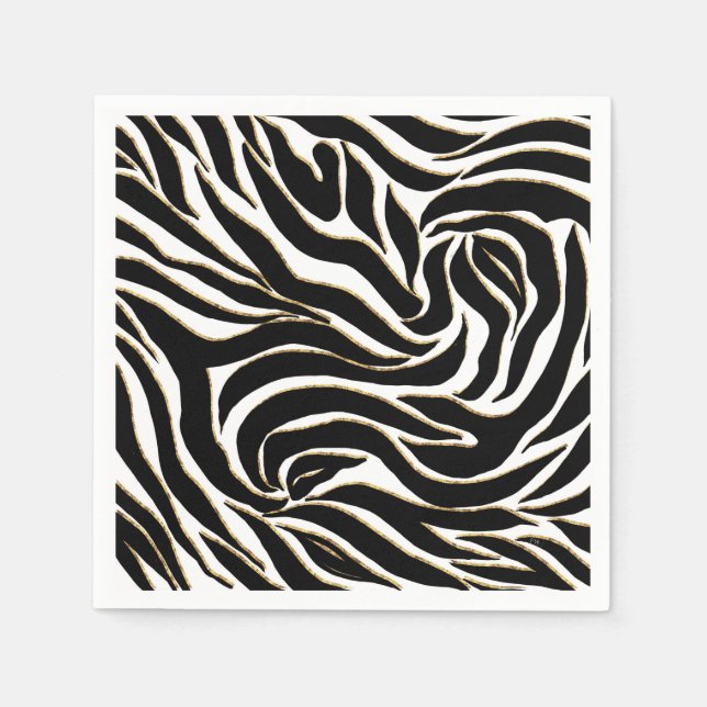 Elegante Black Gold Zebra White Animal Print Serviette (Vorderseite)