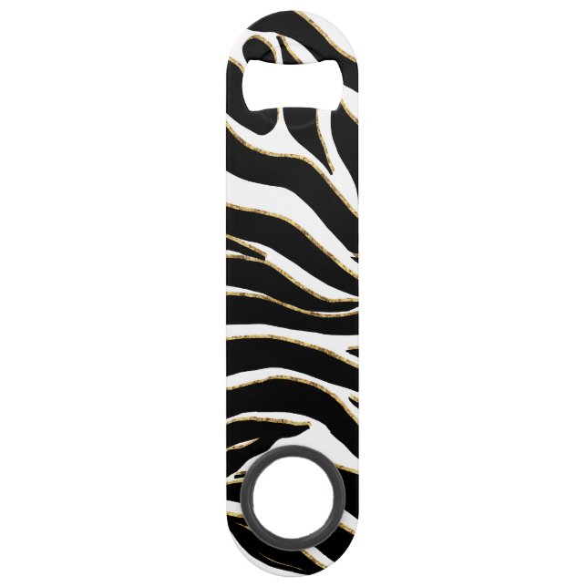 Elegante Black Gold Zebra White Animal Print Speed Flaschenöffner (Vorderseite)