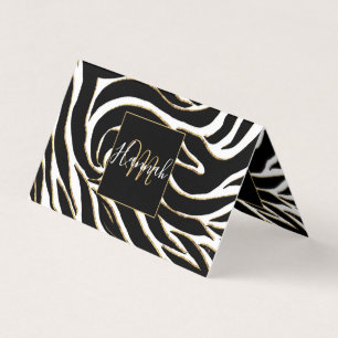 Elegante Black Gold Zebra White Animal Print Visitenkarten
