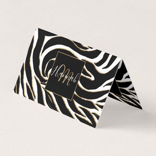 Elegante Black Gold Zebra White Animal Print Visitenkarten (Vorderseite)
