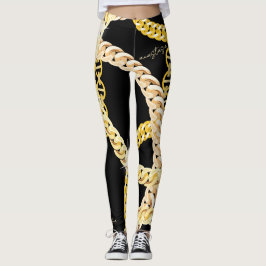 Elegante Black & Golden Chains Leggings