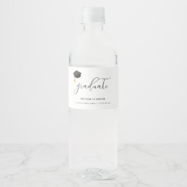 Elegante Black Graduation Cap Script High School Wasserflaschenetikett