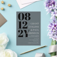Elegante Black Gray Big Date Typografy Wedding