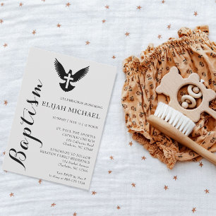 Elegante Black Gray Dove Cross Taufe Einladung