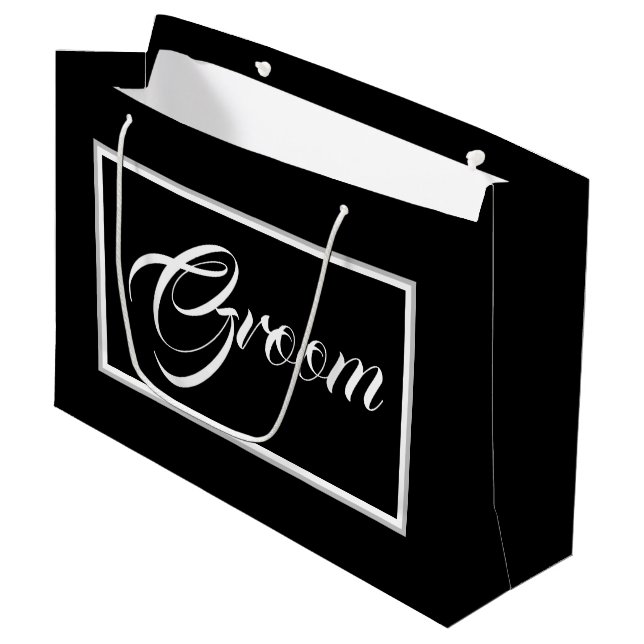 Elegante Black Groom große Geschenktasche Geschenktüte (Vorderseite Schrägansicht)
