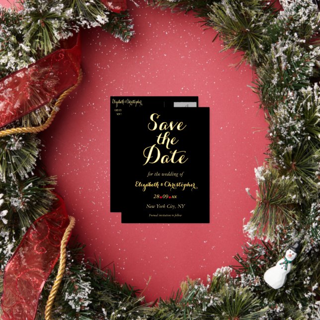 Elegante Black Imitats Gold Wedding Save the Date Folie Einladungspostkarte (InSitu)