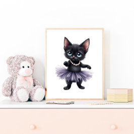 Elegante Black Kitten Ballerina in Lila Tutu Poster